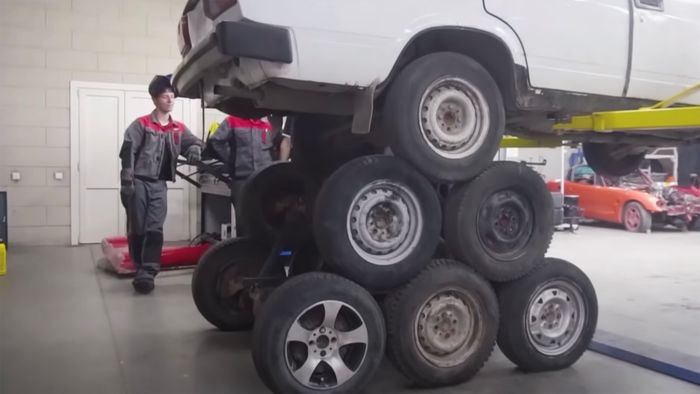 What It's Like Driving A Car With 14 Wheels And No Suspension - Funny