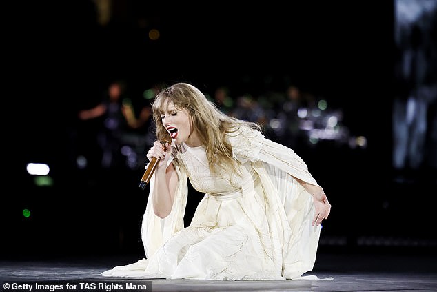Players also take a crack at guessing more unpredictable elements of the show, like which two surprise songs will the songstress perform. Pictured: Performing at SoFi stadium, California on August 3