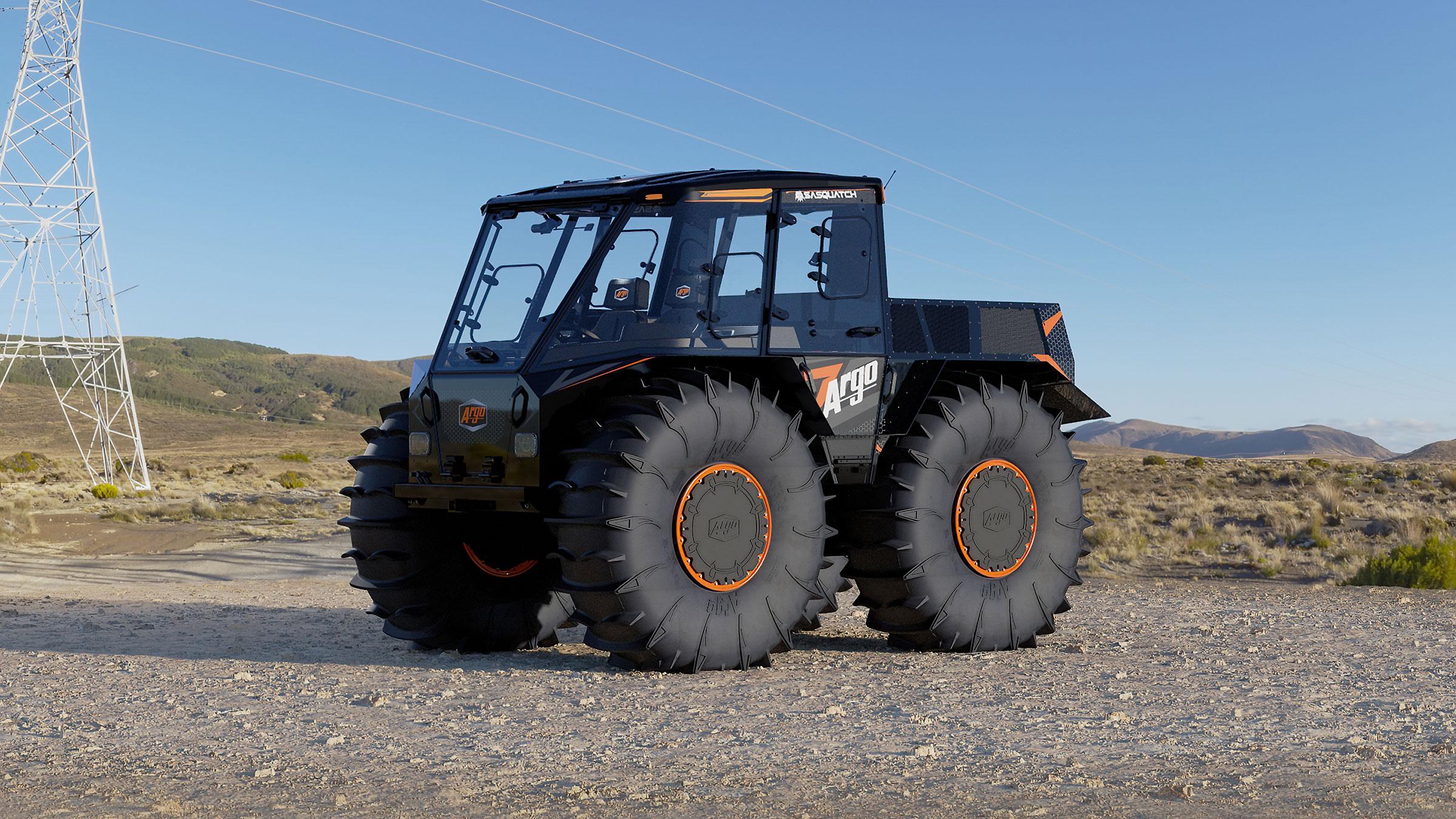 The ARGO Sasquatch carries tools and supplies with 71-in roll-over-anything tires