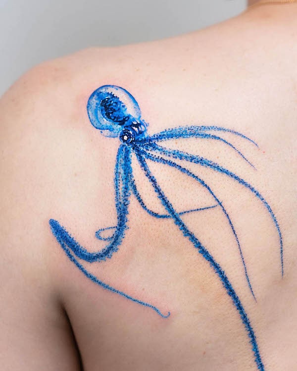 Squid shoulder tattoo by @pokhy_tattoo