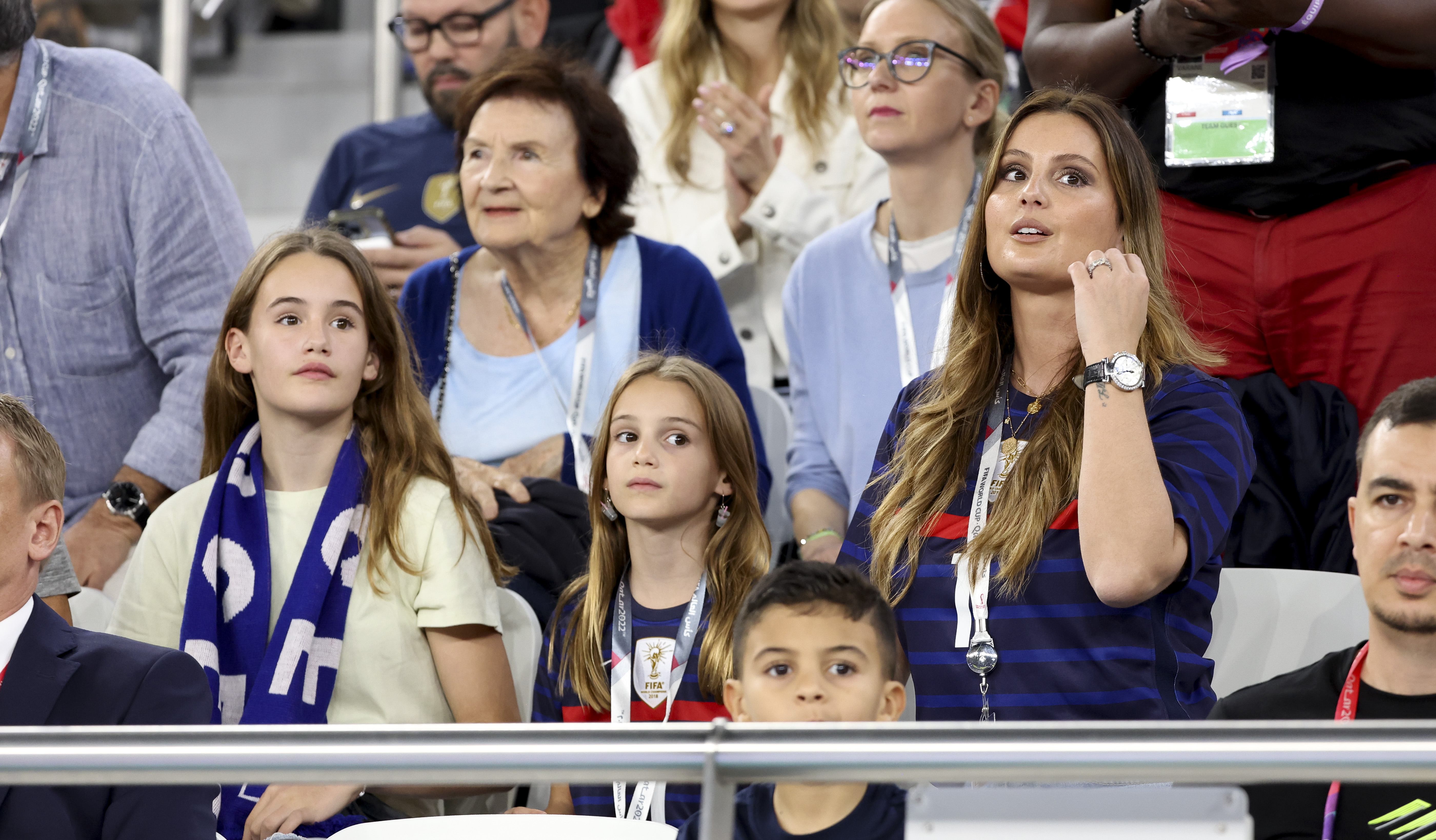 Hugo and Marine's daughters Anna Rose and Giuliana supporting their father in Qatar