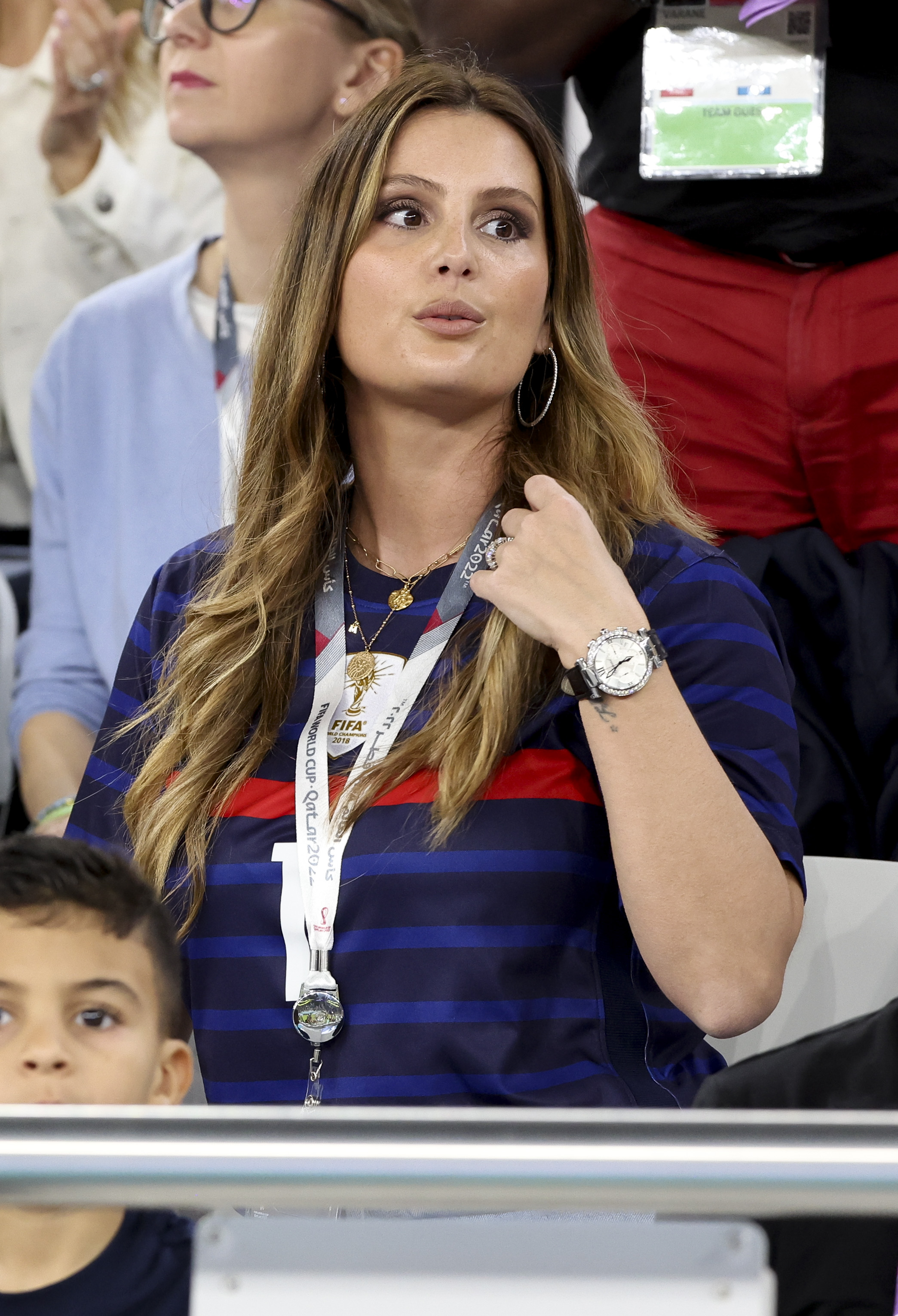 Marine supporting her husband during his match between France and Poland at the World Cup