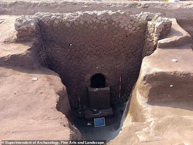 History: The burial chamber was discovered in Giugliano, a suburb of Naples, and is believed to be some 2,000 years old. It was uncovered after archaeologists spotted a wall featuring an ancient Roman construction technique known as opus incertum