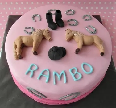 Pink personalized horse-theme cake