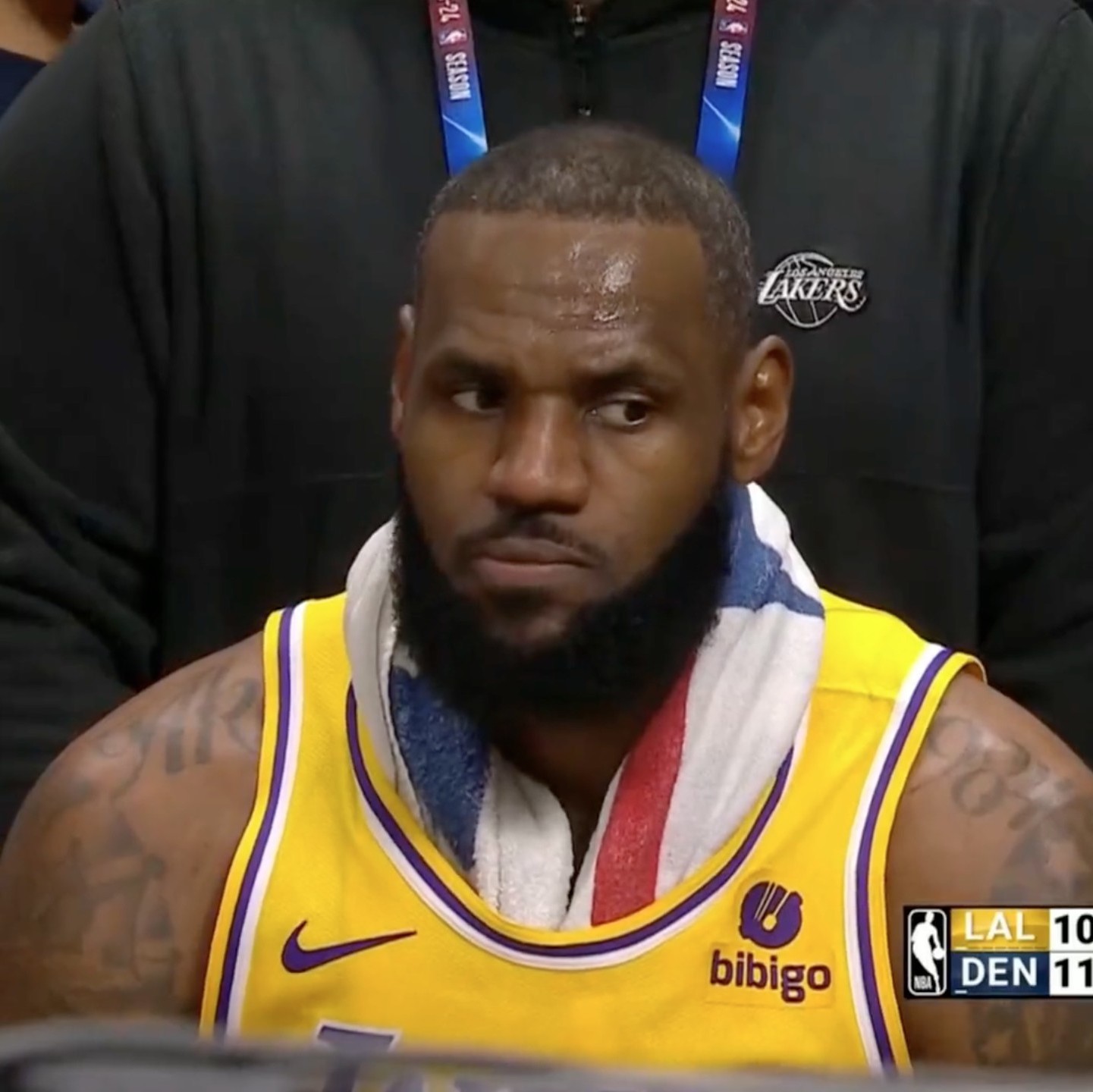 LeBron James' 'frustrated' reaction on LA Lakers bench caught on live TV as Denver Nuggets fans scream brutal chant | The US Sun
