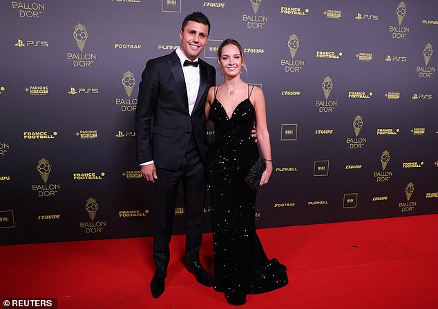 Man City midfielder Rodri wore a traditional tuxedo for the invite-only ceremony in Paris