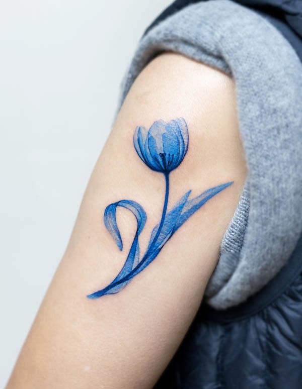 Blue flower sleeve tattoo by Pokhy