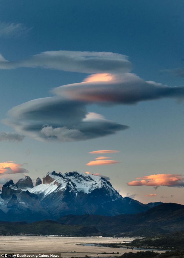 Space invasion: The cloud formations were snapped in the skies over Chile's Torres Del Paine National Park