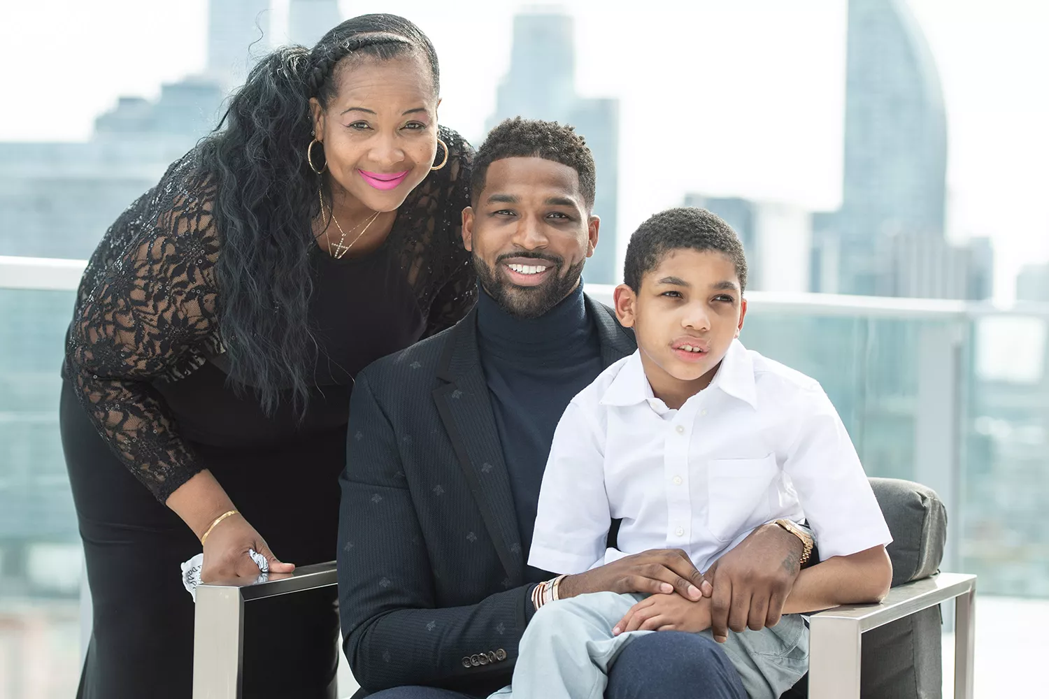 Mother Andrea Thompson, NBA Player Tristan Thompson and brother Amari Thompson attend The Amari Thompson Soiree in support of Epilepsy Toronto at The Globe and Mail Centre on August 9, 2018 in Toronto, Canada.