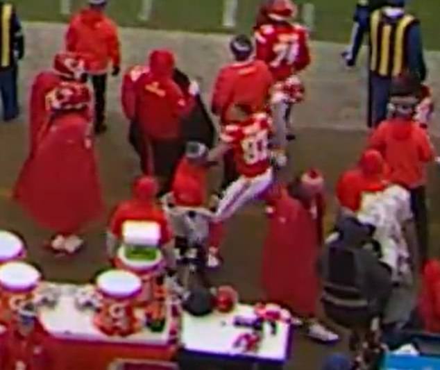 Travis was seen throwing his helmet down in anger during their loss at Arrowhead that day