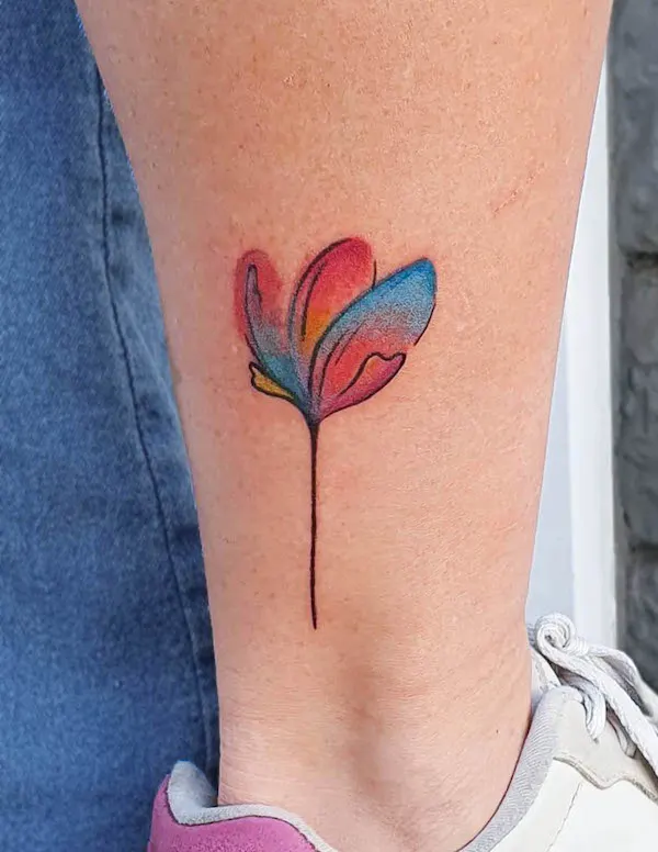 Simple watercolor flower tattoo by @naim_tats