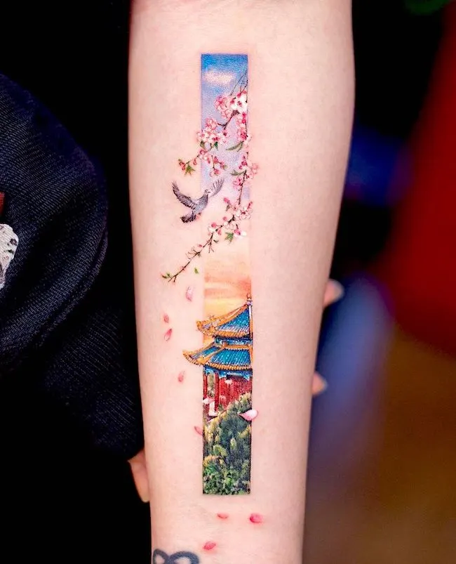 The Beijing Jingshan Park landscape tattoo by @newtattoo_franky