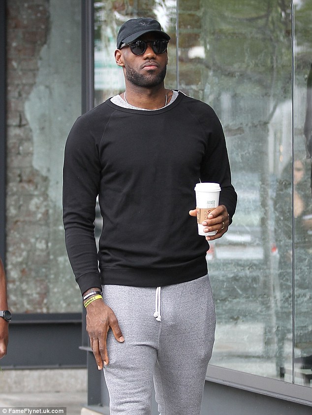 NBA star LeBron James looked casual in tight pants while walking around drinking gentle chilled coffee