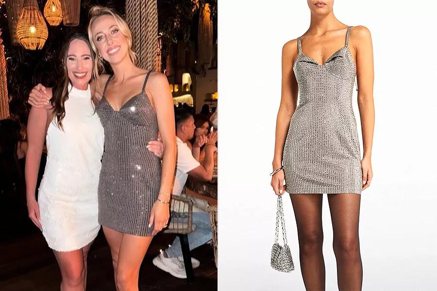 brittany mahomes/instagram; Womens Area Nyc grey Rhinestone-Encrusted Mini Dress