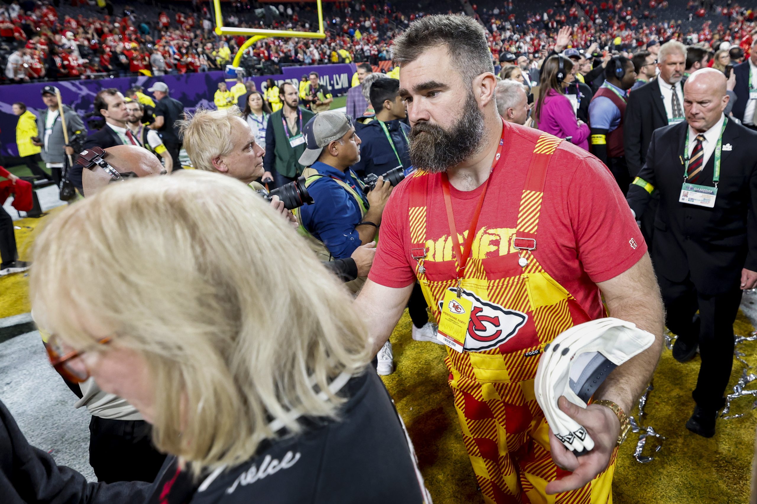 Philadelphia Eagles star Jason Kelce had the time of his life as he celebrated his brother and Kansas City Chiefs tight end Travis Kelce's Super Bowl win