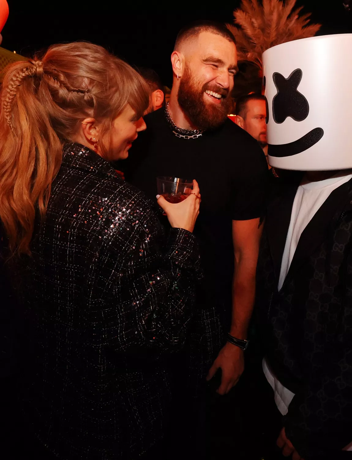 Taylor Swift, Travis Kelce and Marshmello at XS Nightclub inside Wynn Las Vegas on Feb. 11