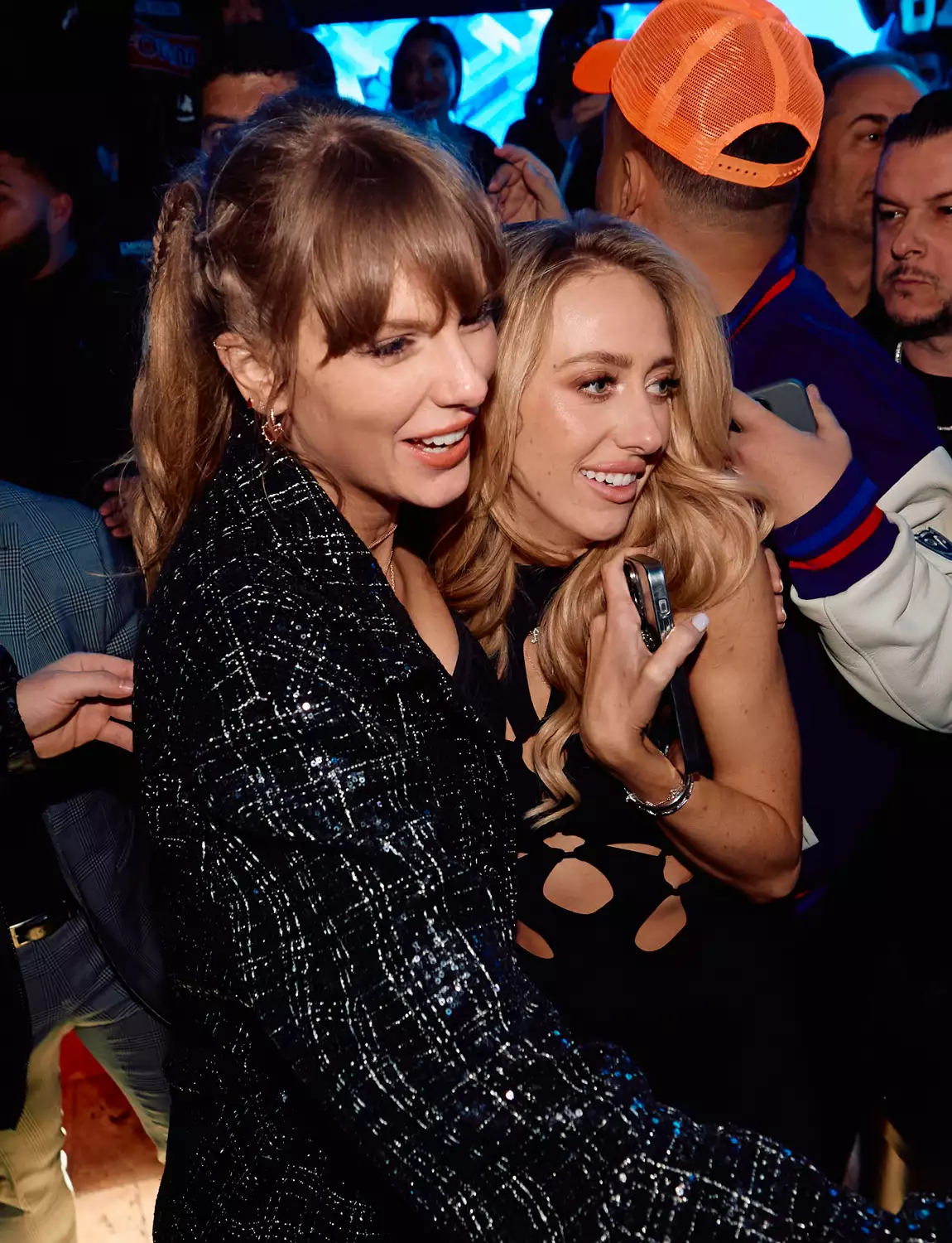 Taylor Swift and Brittany Mahomes Share Friendly Embrace at XS Nightclub inside Wynn Las Vegas on Feb. 11