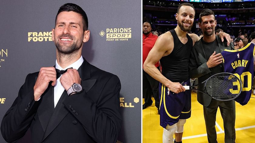 Novak Djokovic poses with Steph Curry after Golden State Warriors' win over  Los Angeles Lakers, exchanges signed racquet for NBA star's jersey