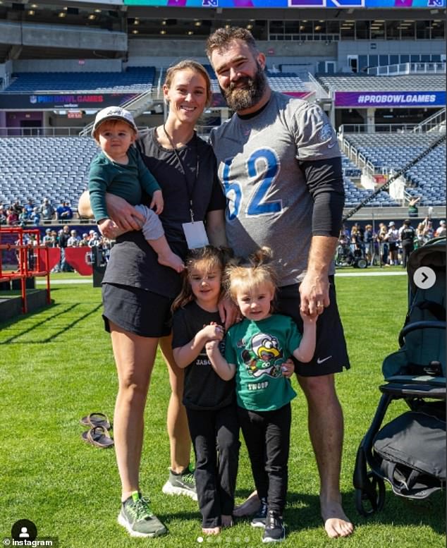 Jason, 36, pictured alongside his wife, Kylie, and their three young children