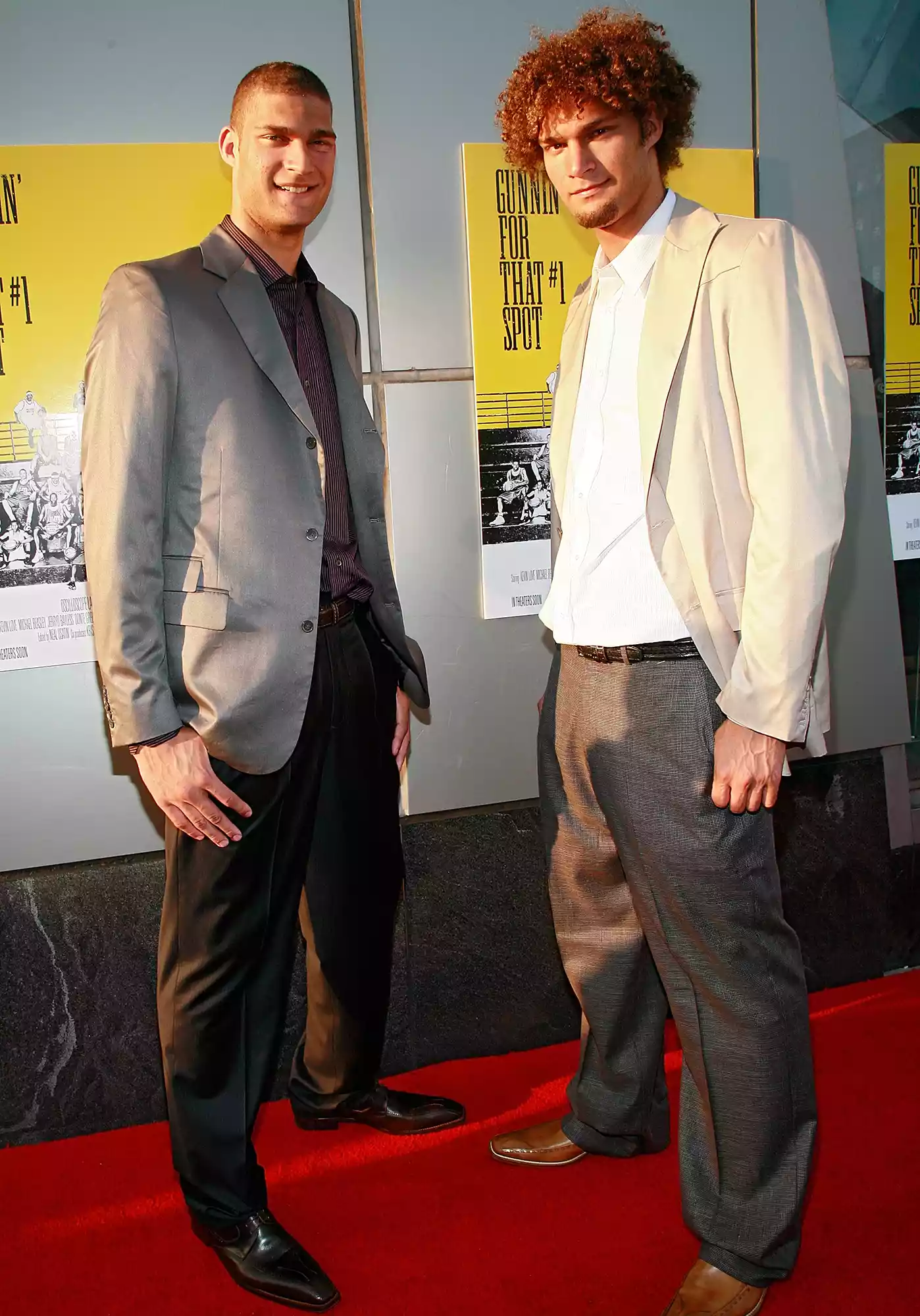 Brook Lopez and Robin Lopez arrive at the premiere of "Gunnin' for That #1 Spot" on June 25, 2008 in New York City.