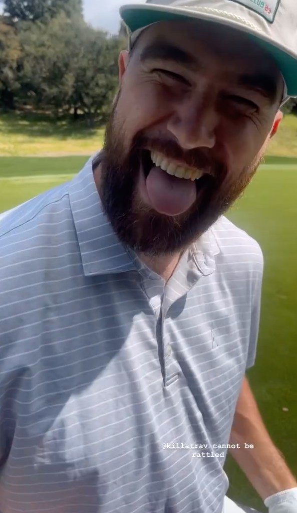 Travis Kelce celebrating while playing golf