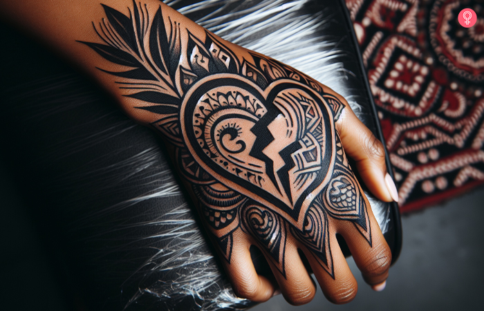 A broken heart hand tattoo