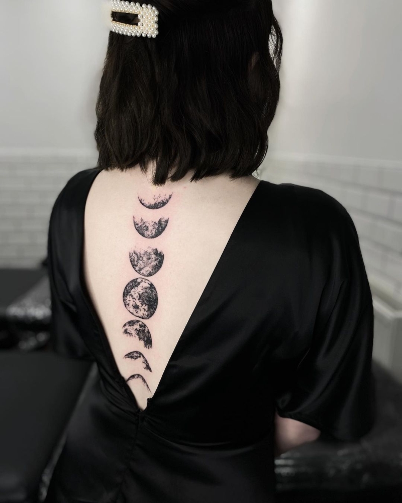 cool moon cycle spine tattoo @hoperosie 3s