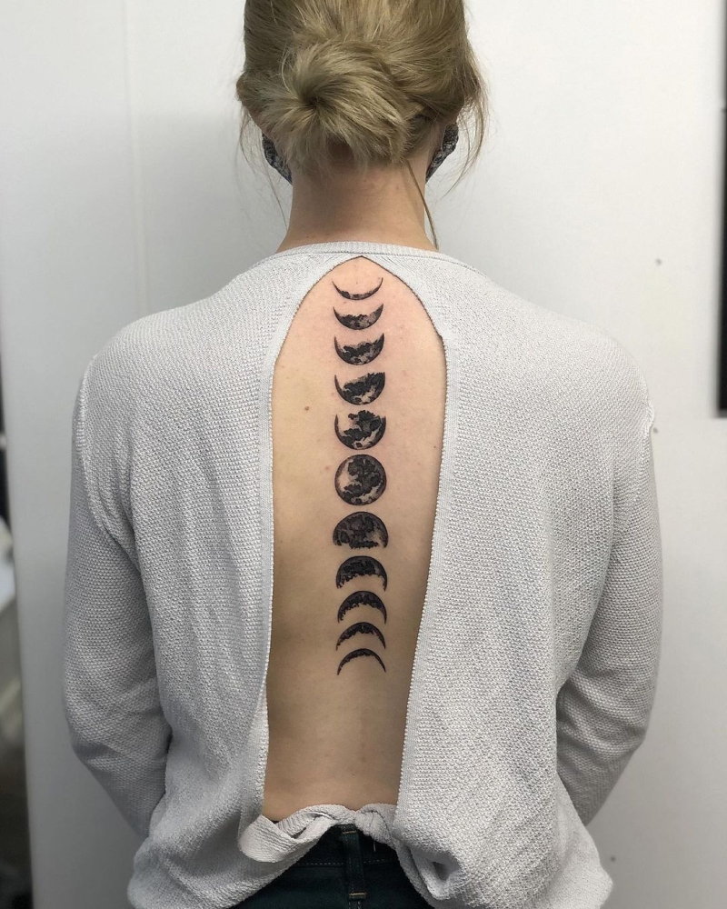 moon phases spine tattoo @straddles 3s