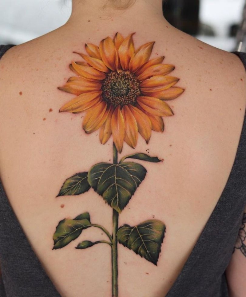 sunflower spine tattoo by Vanessa Mross 2