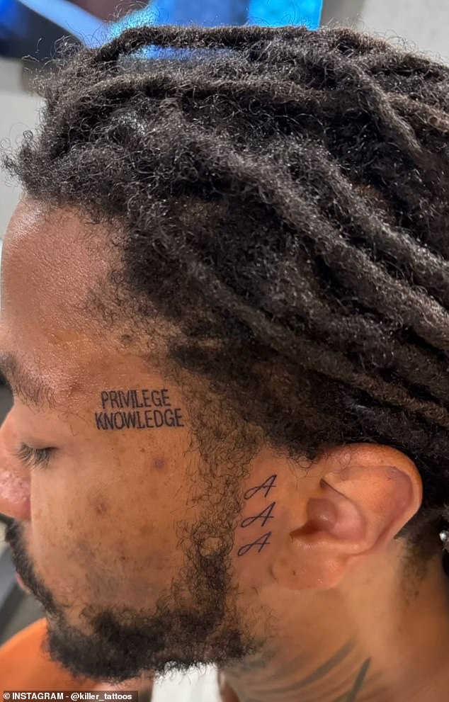 The former Chicago Bulls star also had the words 'Privilege Knowledge' inked on his face
