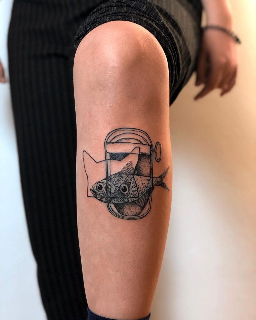 Custom Creative Catfish Leg Tattoo for Women, a Unique Underwater Tale: Whiskered Wonder

