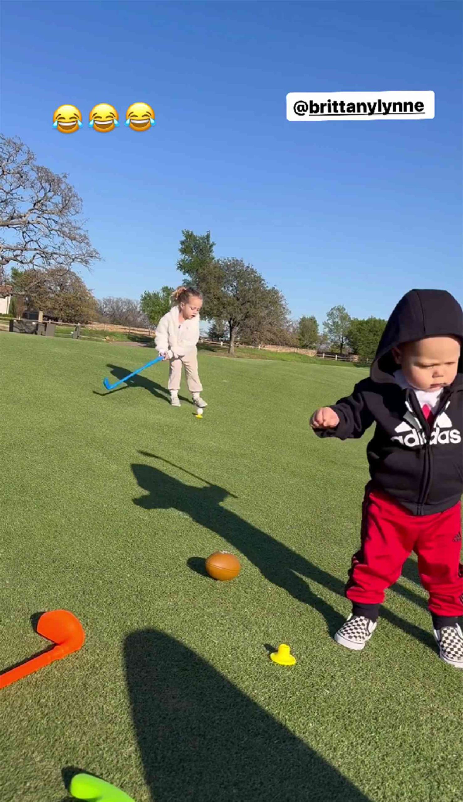 Patrick Mahomes Plays Golf with Daughter Sterling and Son Bronze