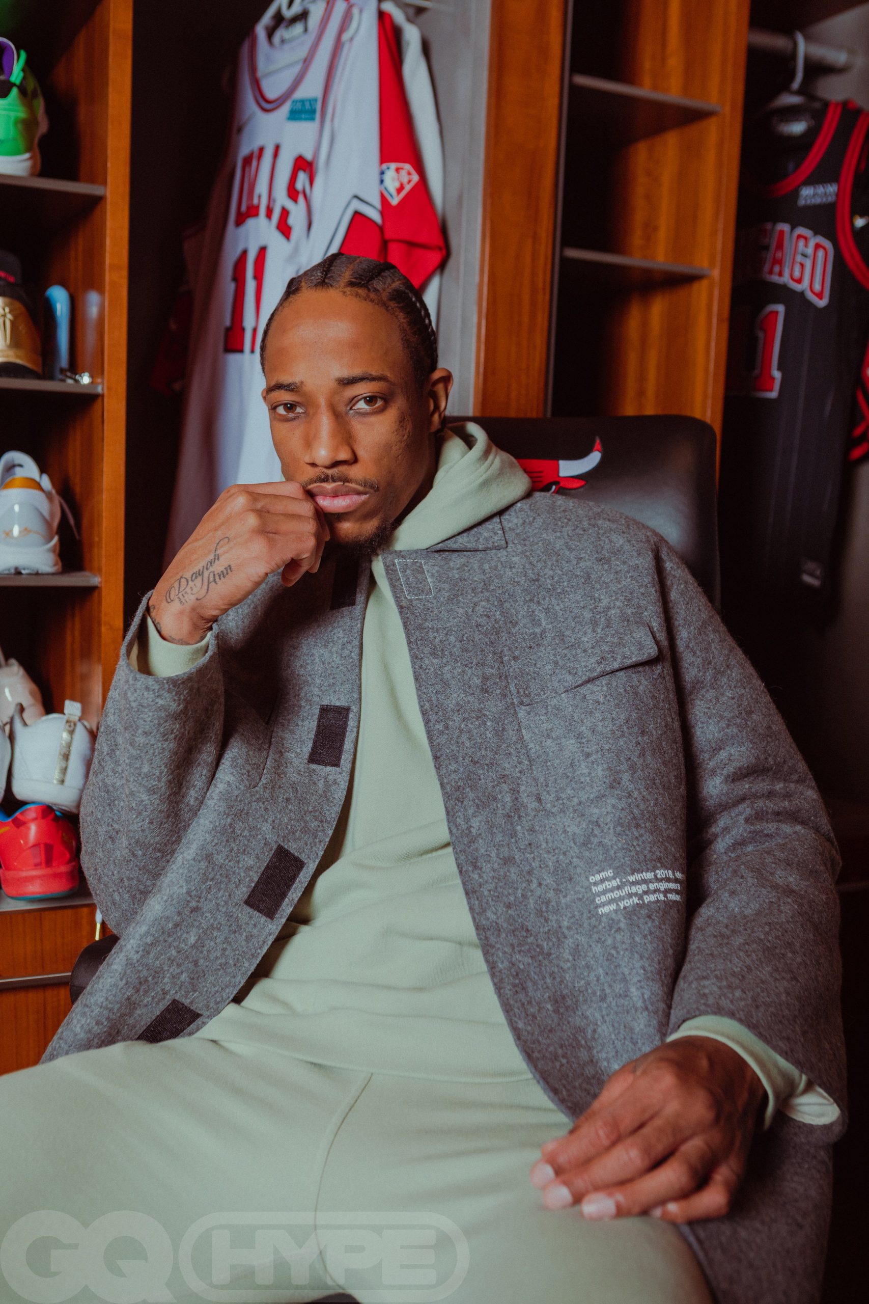 Image may contain DeMar DeRozan Furniture Cupboard Closet Human Person Shelf Clothing and Apparel