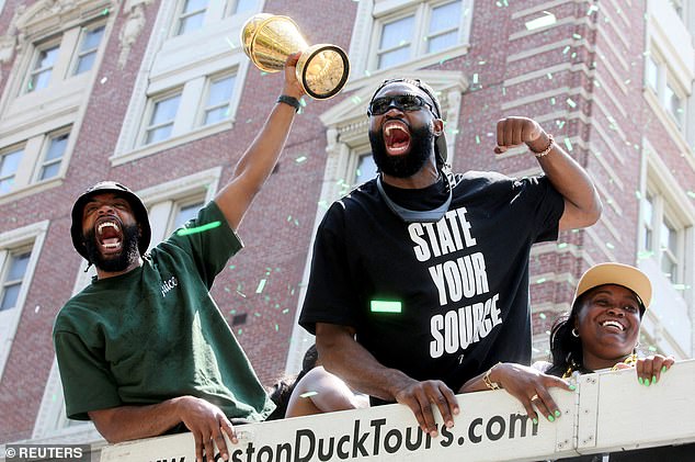 Jaylen Brown is seen during the Boston Celtics' championship parade on Friday