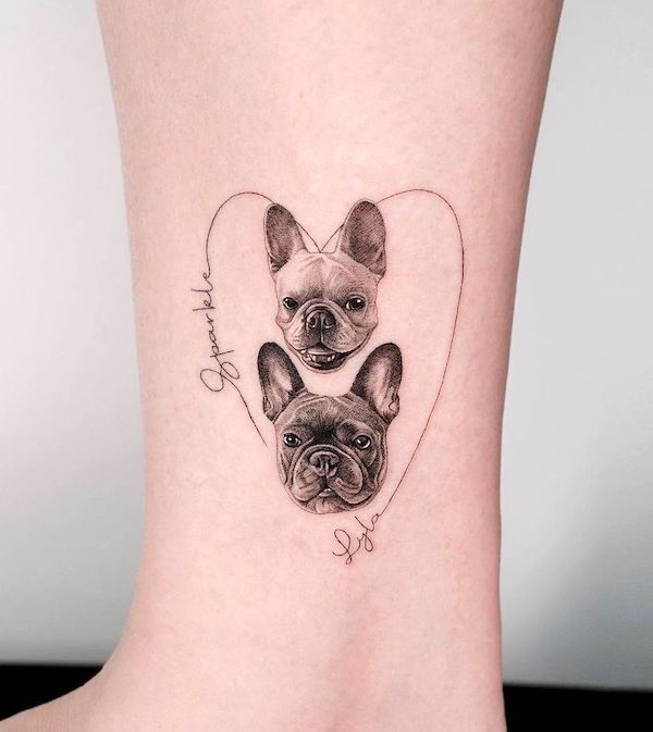 A pair of French bulldogs tattoo by @tattooist_eheon