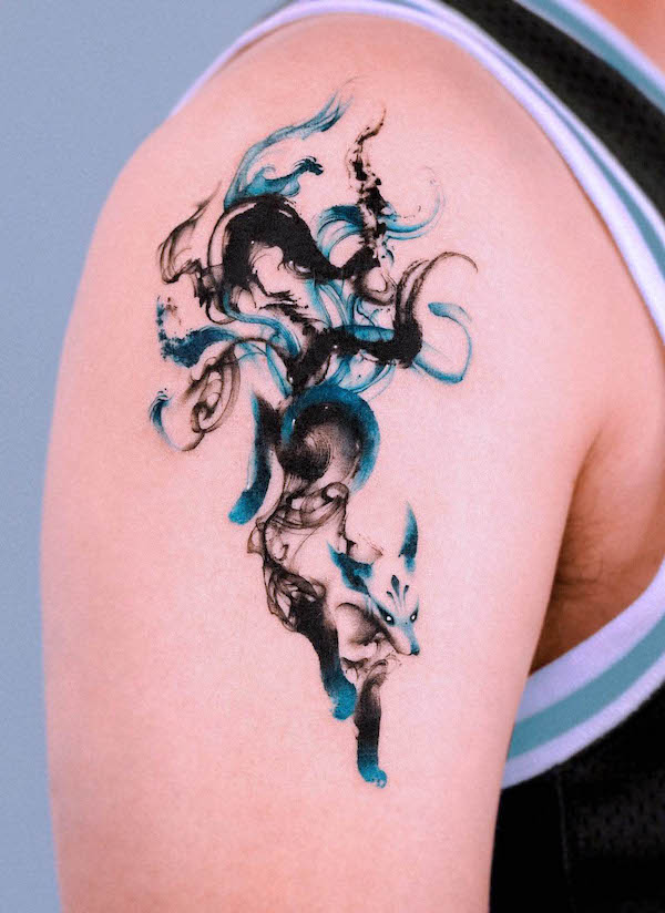 Abstract black fox tattoo by @e.nal_.tattoo