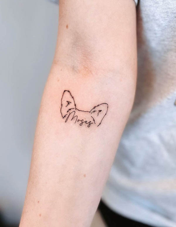 Dog ears and name tattoo by @vibetattoo.ut_
