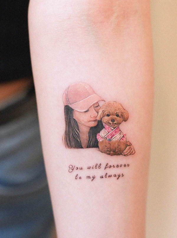 Poodle quote tattoo by @hansantattoo
