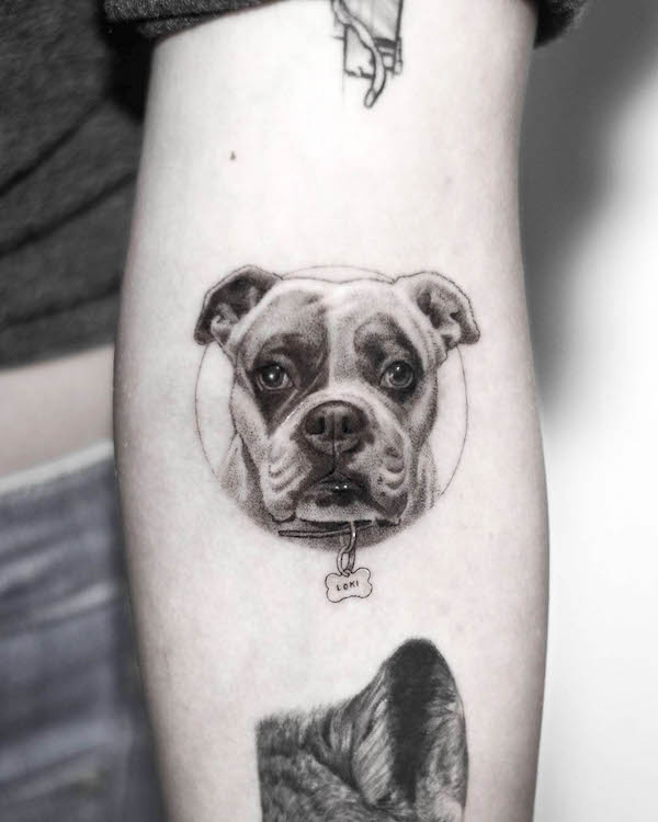 Dog with a tag tattoo by @edyzet.g