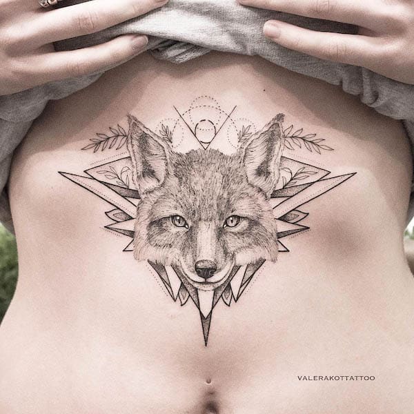 Intricate fox stomach tattoo by @valerakottattoo