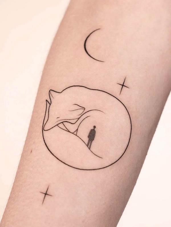 Minimalist stars and fox concept tattoo by @lunatyk_studio