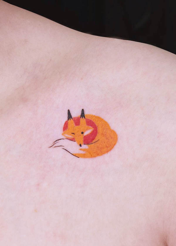 Small sleeping fox tattoo by @zoria.julia
