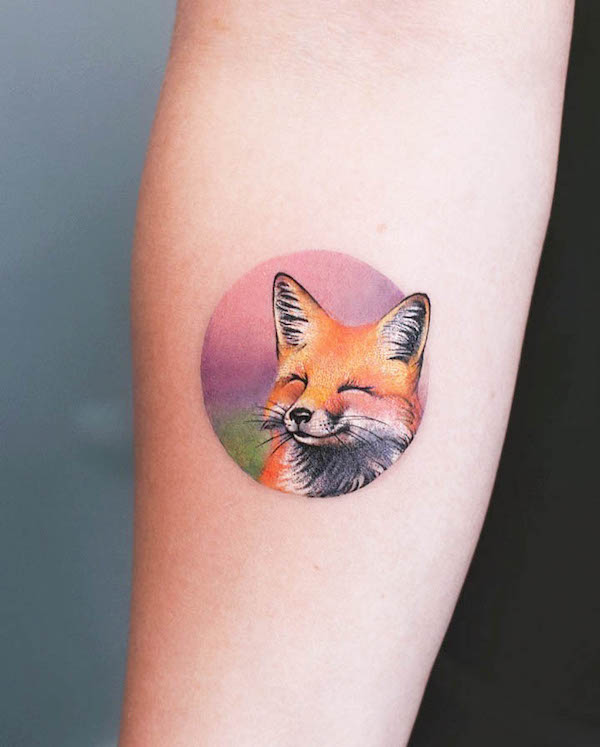 Cute small smiling fox tattoo by @debrartist