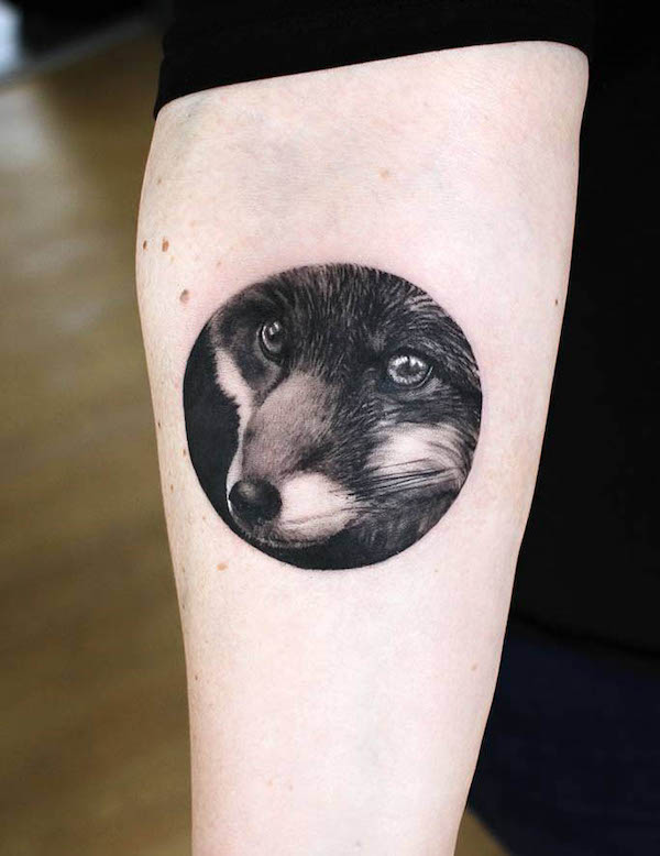 A peeking fox tattoo by @angeliquegrimmtattoo