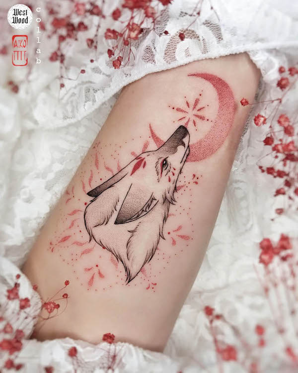 Fox and moon tattoo by @aiko_tttt
