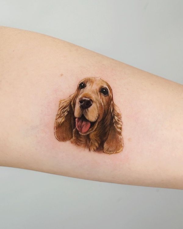 Realistic cocker tattoo by @victoria.tattoohk