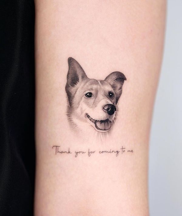 Dog memorial quote tattoo by @zeal_tattoo