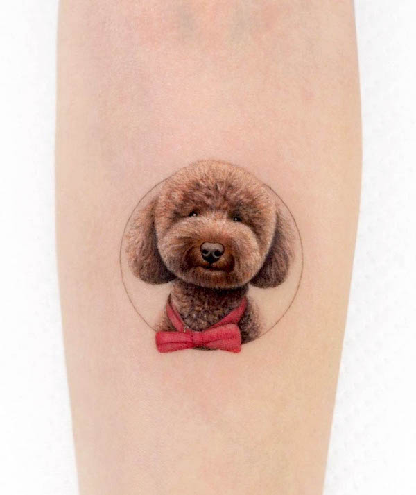 Cute realistic poodle tattoo by @mustafaalakoc