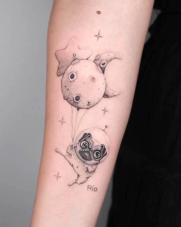 Dog astronaut tattoo by @kaplan.tattooing