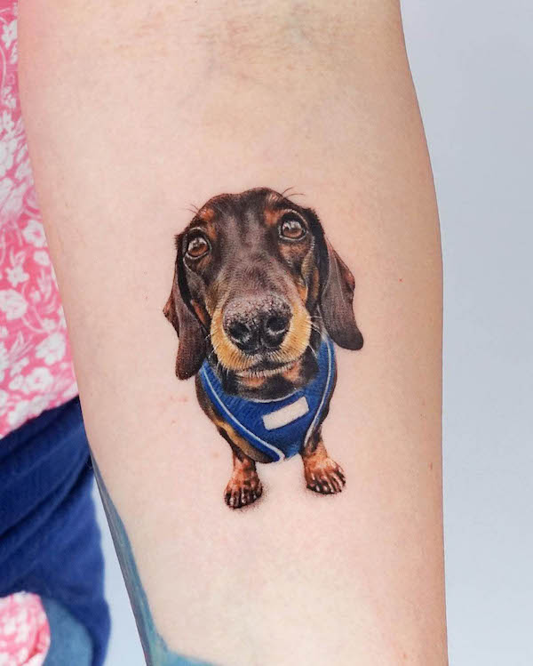 Cute Dachshund dog tattoo by @victoria.tattoohk